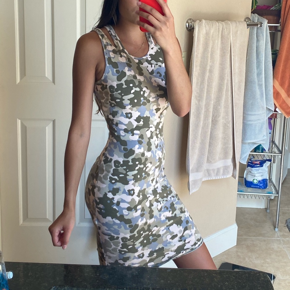 H&M camouflage body con dress